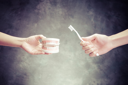 歯の模型と歯ブラシ